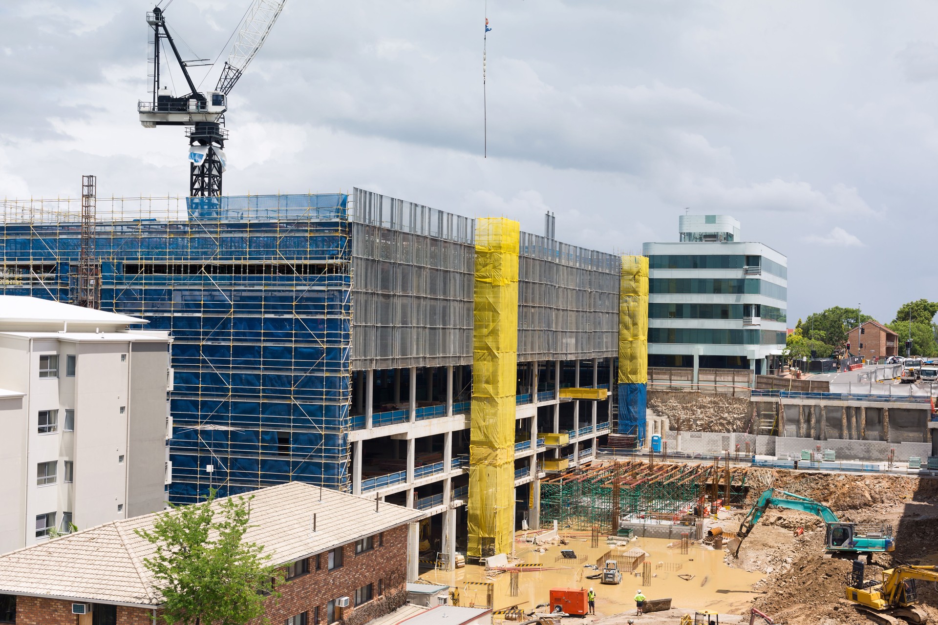 construction site with screens